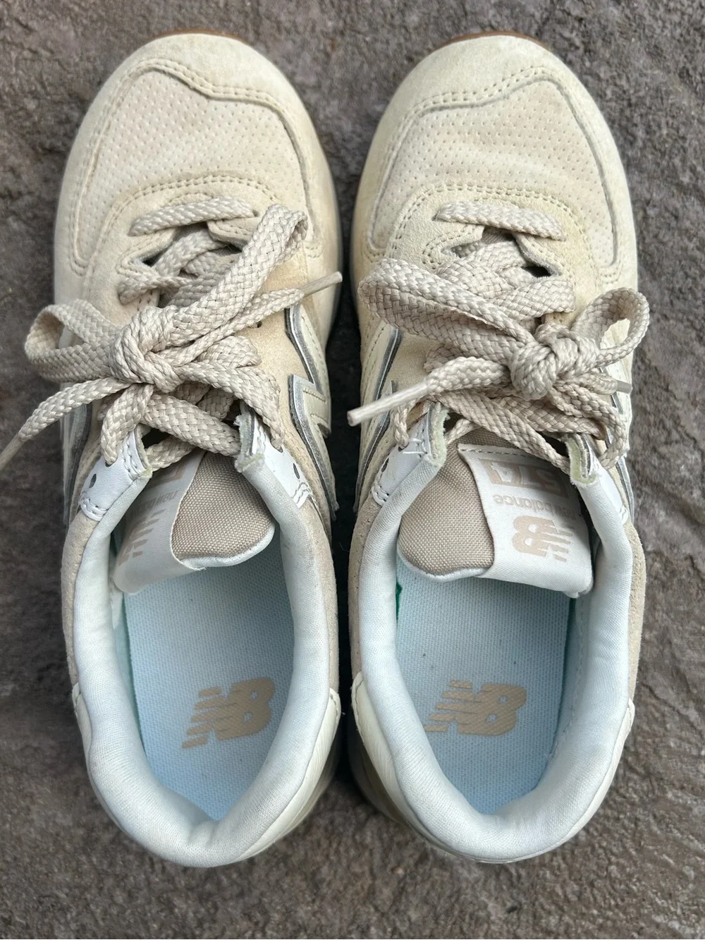 New Balance 574 Sneaker Beige & White ‎  Womens 6.5 / Mens 5